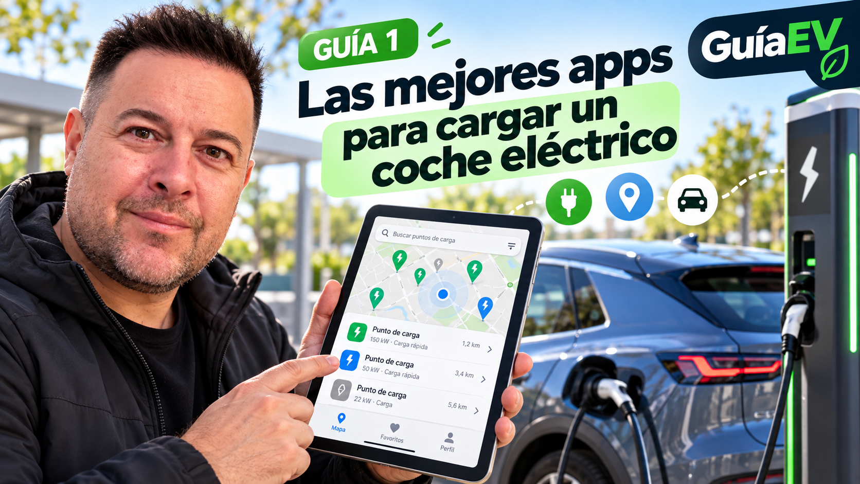 Guía sobre las mejores apps para cargar un coche eléctrico: mapa de cargadores y recarga pública.