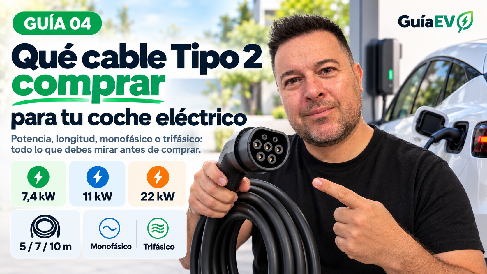 Guía 04: qué cable Tipo 2 comprar, potencia de 7,4, 11 o 22 kW, longitud y fases.